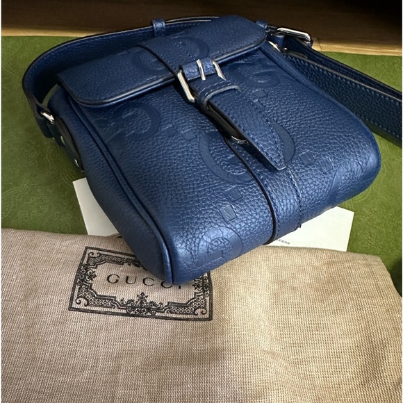 💯%Authentic! Brand new! Gucci JUMBO GG SMALL MESSENGER Crossbody Bag Royal Blue - Picture 11 of 13